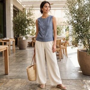 Autres filles Chambray and Linen blend Button Up Top Small new with tags